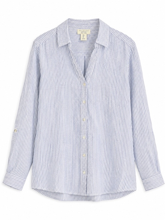 Calypso St. Barth Tops - Calypso St. Barth Linen Button Down Shirt Blue White Stripe Large